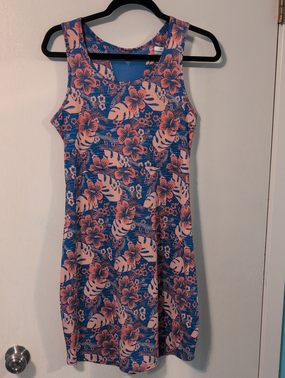Sleeveless Floral Midi Dress in Blue & Pink